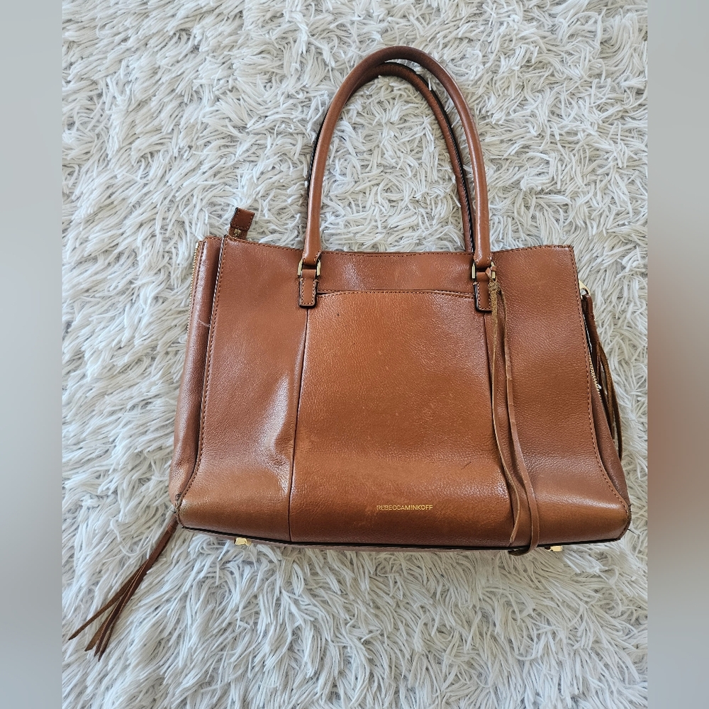 Rebecca Minkoff Regan Satchel Brown Leather Large Tote Bag Expandable Spacious - Picture 3 of 15